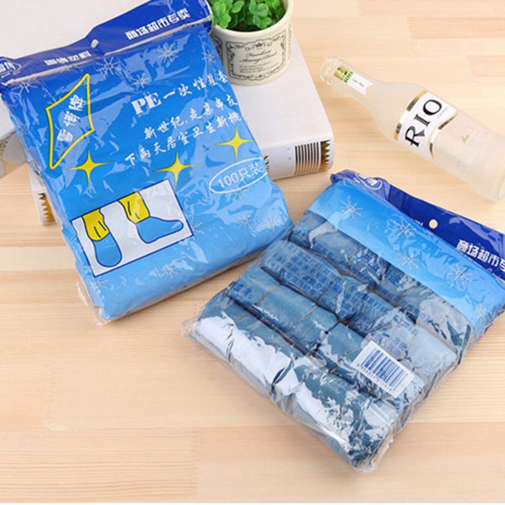 100 Disposable Plastic Blue Anti Slip Shoe Cover Cleaning Overshoes Protective