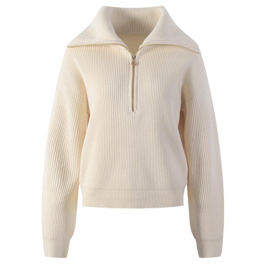 FVOO Maje 2022 spot French autumn and winter new women's clothing design sense half zipper large lapel sweater loose sweater