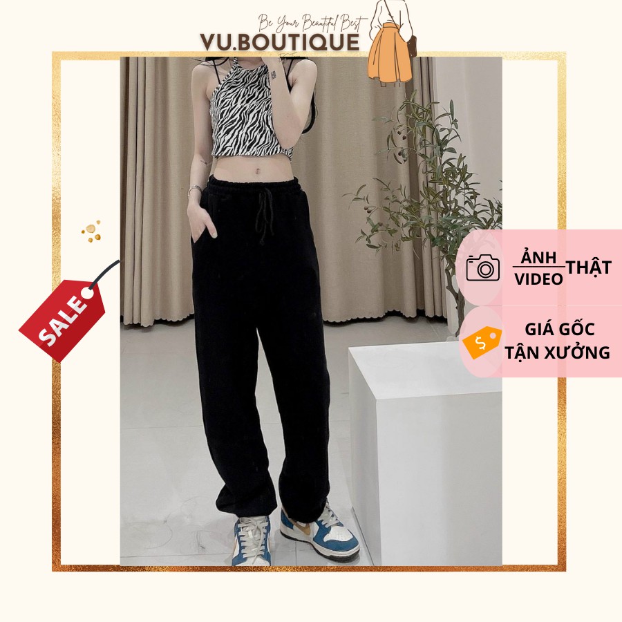 Set áo yếm croptop vằn ngựa + quần jogger đen