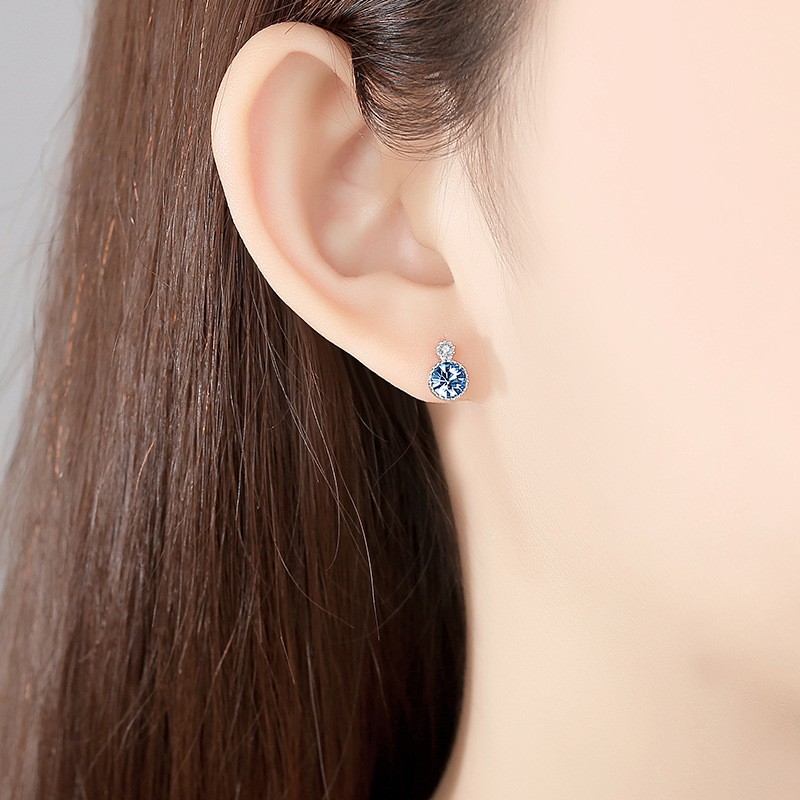 Bông Tai Nữ Đính Đá Dáng Tròn Bạc Ý S925 - B2629 - Bảo Ngọc Jewelry