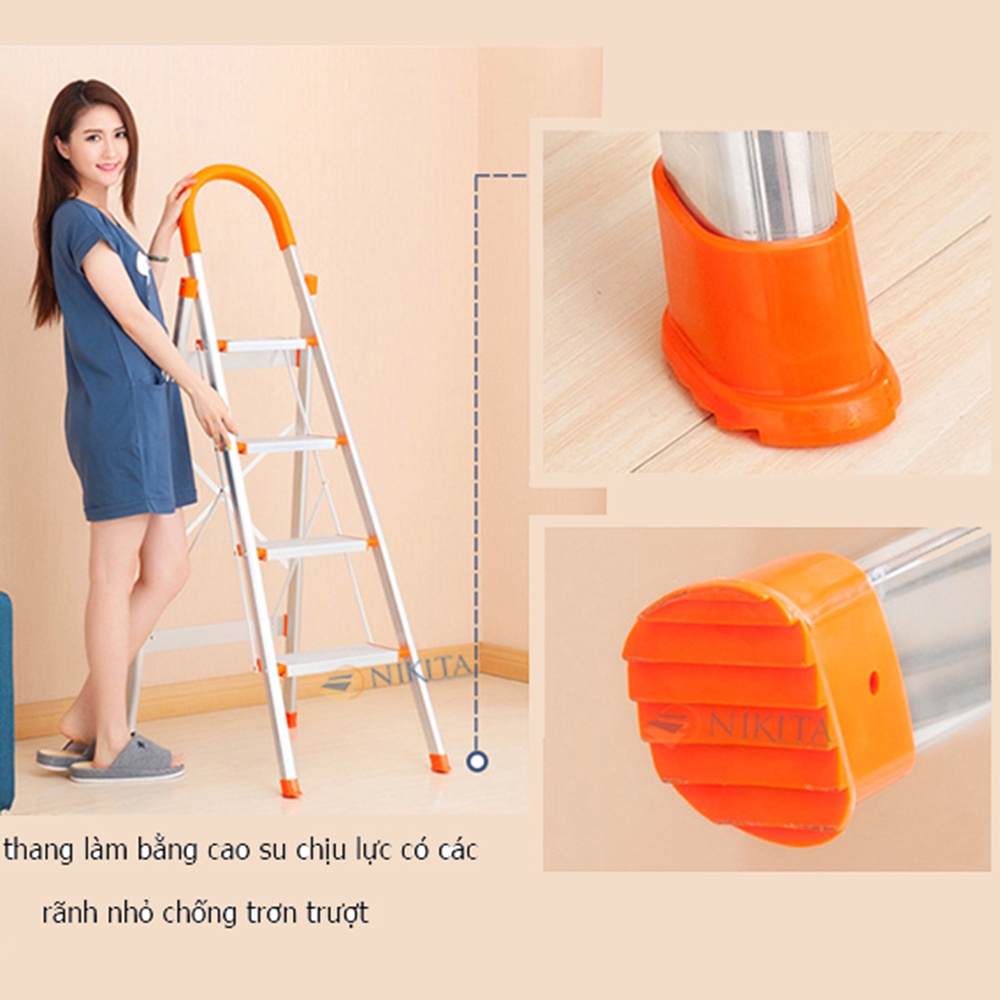 Thang ghế tay vịn gia đình xếp gọn, bậc thang to kèm tay vịn đảm bảo an toàn - Hàng chính hãng NIKITA