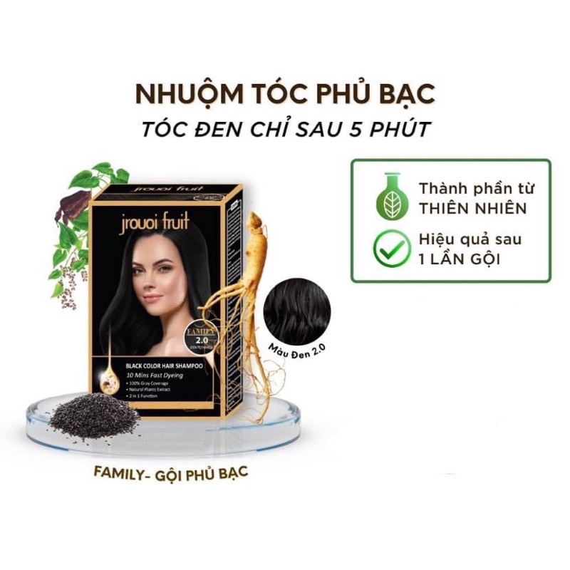 Dầu gội đen phủ bạc thuốc nhuộm tóc đen FAMILY jrouoi fruit 30ml/gói