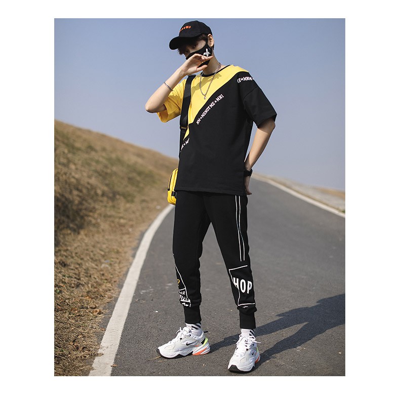 Bộ Quần Áo Nam Ngắn Tay Quần Dài Dáng Hiphop Phong Cách Đường Phố Sành Điệu