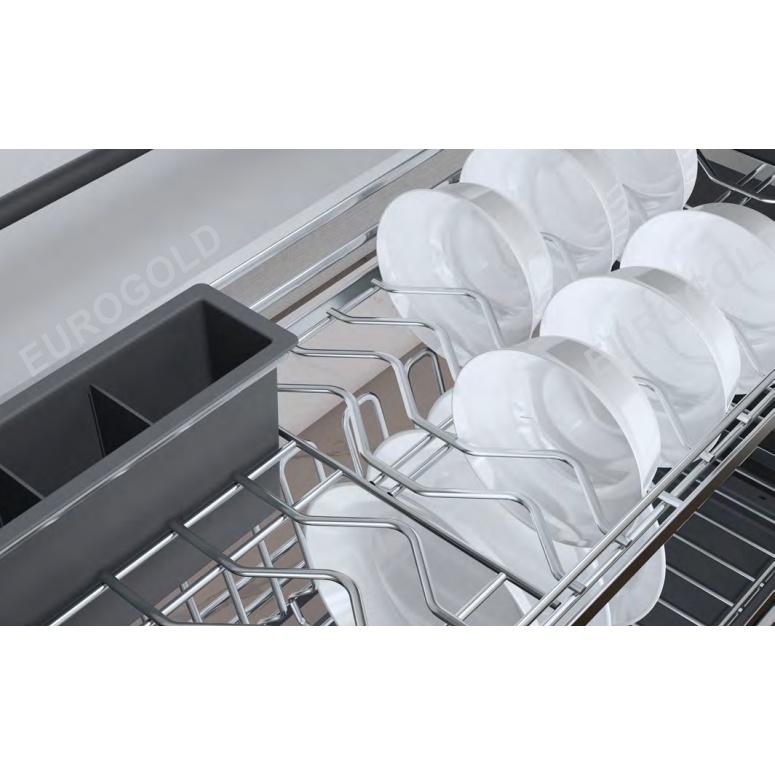 Giá bát nâng hạ nan oval EUROGOLD EPV9090, Kệ úp bát đĩa inox 304, Phụ kiện tủ bếp thông minh