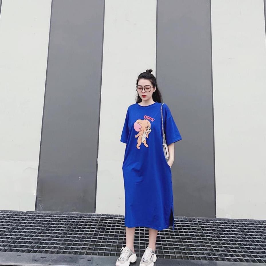 Đầm Suông Chú Chuột form Rộng, Full Màu, Có Túi Dáng Free size