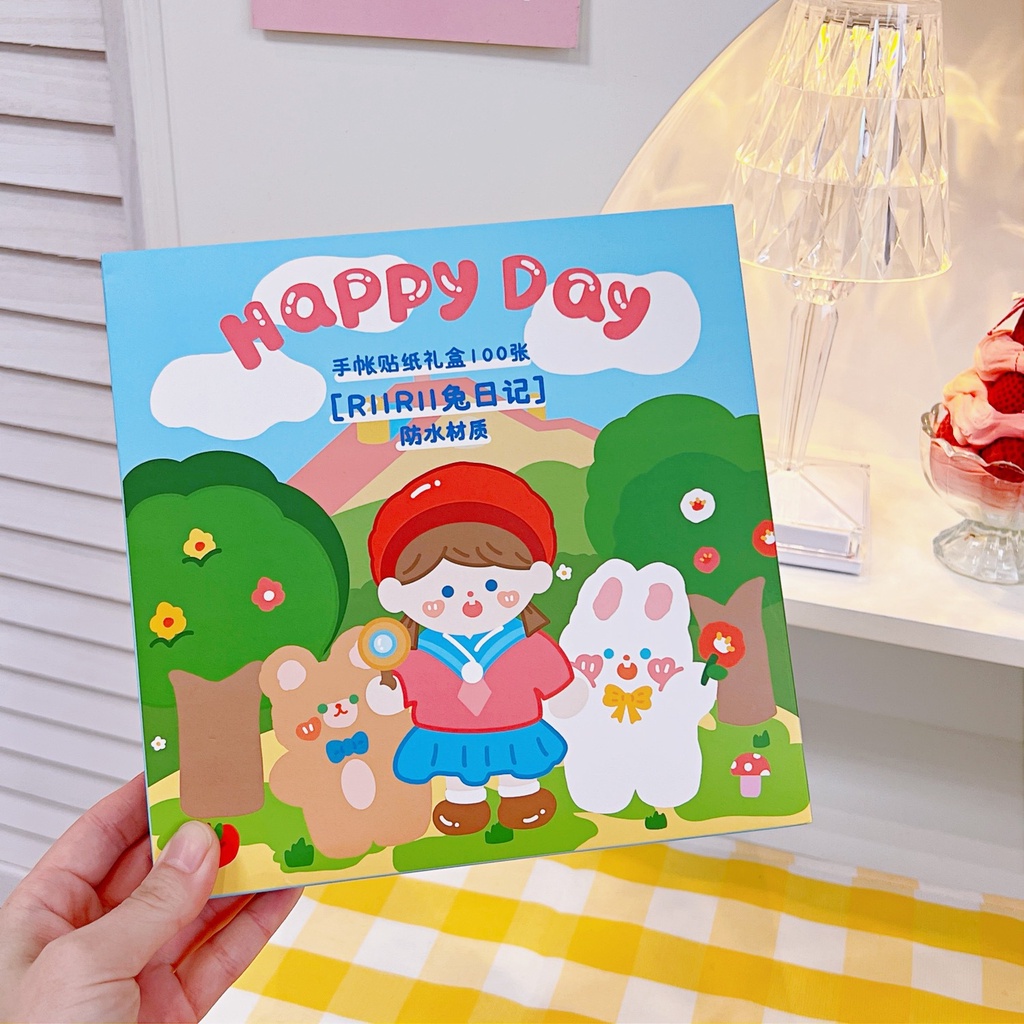 Set 100 Miếng Dán Trang Trí Họa Tiết Hoạt Hình Dễ Thương Cho Bé