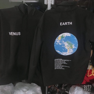 Áo khoác kaki mũ in hình tròn lưng earth và venus_nt