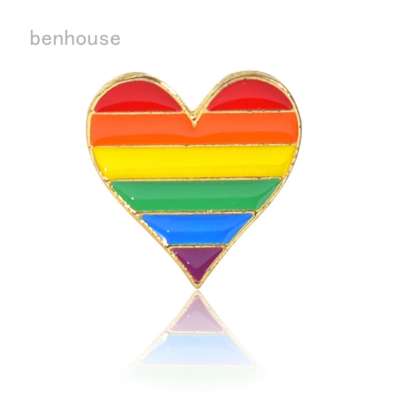 Ghim cài áo hình trái tim họa tiết sọc cầu vồng bằng kim loại