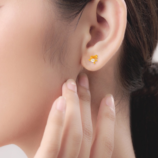 PRIMA Bông Tai Vàng 24K - Đính Ngọc trai - BST Mono Chic - Con Thỏ dễ thương (1 chiếc) - 165E0855