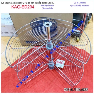 Kệ xoay tròn góc  Euro KAG-ED234, mâm xoay inox nam tròn 3.4, kệ góc xoay inox tủ bếp dưới tròn khoét góc