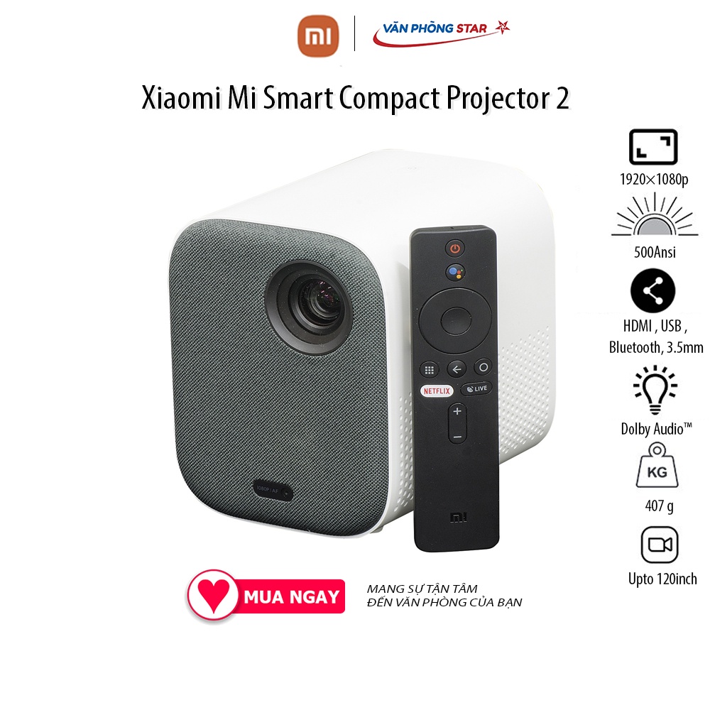 Máy chiếu thông minh Xiaomi Mi Smart Compact Projector 2 - Full HD 1080p - 500Ansi - Upto 120inch