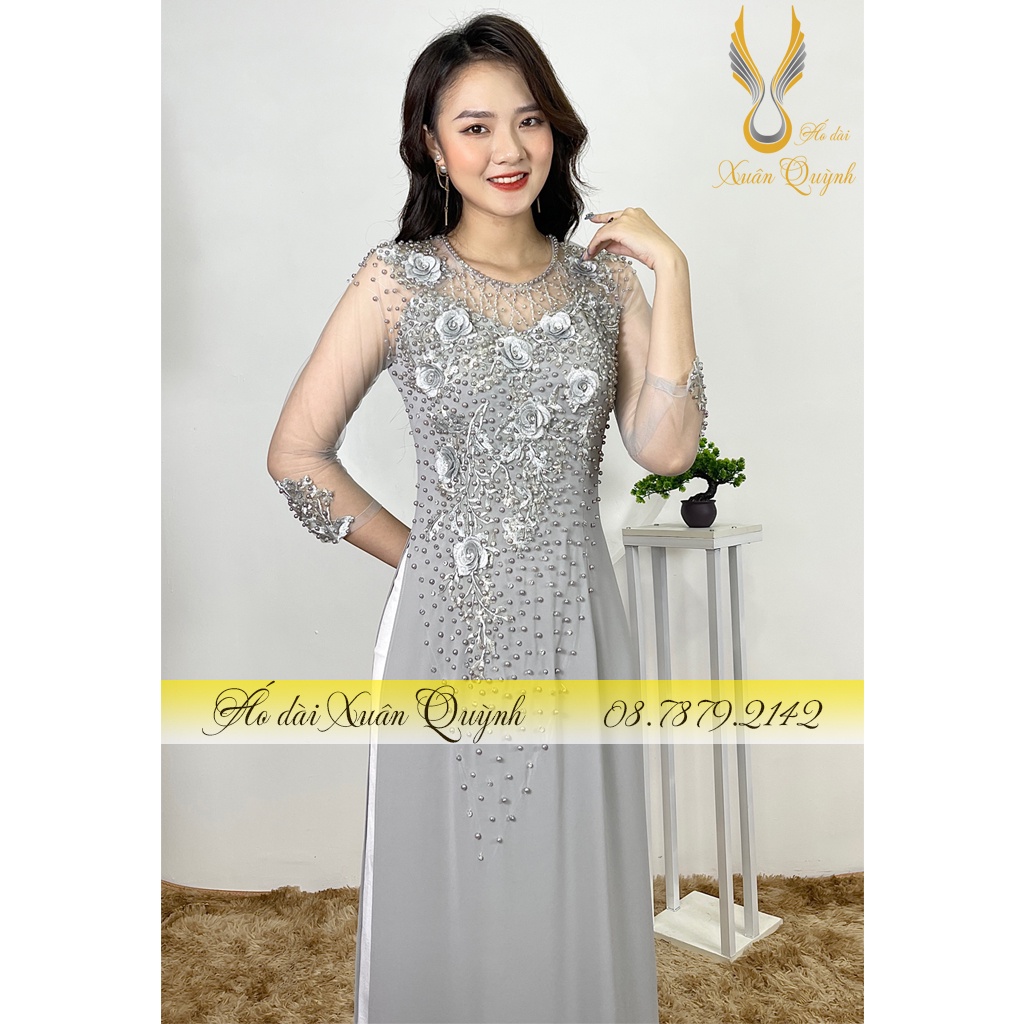 Áo Dài Sui Gia Màu Ghi Đám Cưới Đám Hỏi, Sang Trọng Duyên Dáng M03 - Áo Dài Xuân Quỳnh