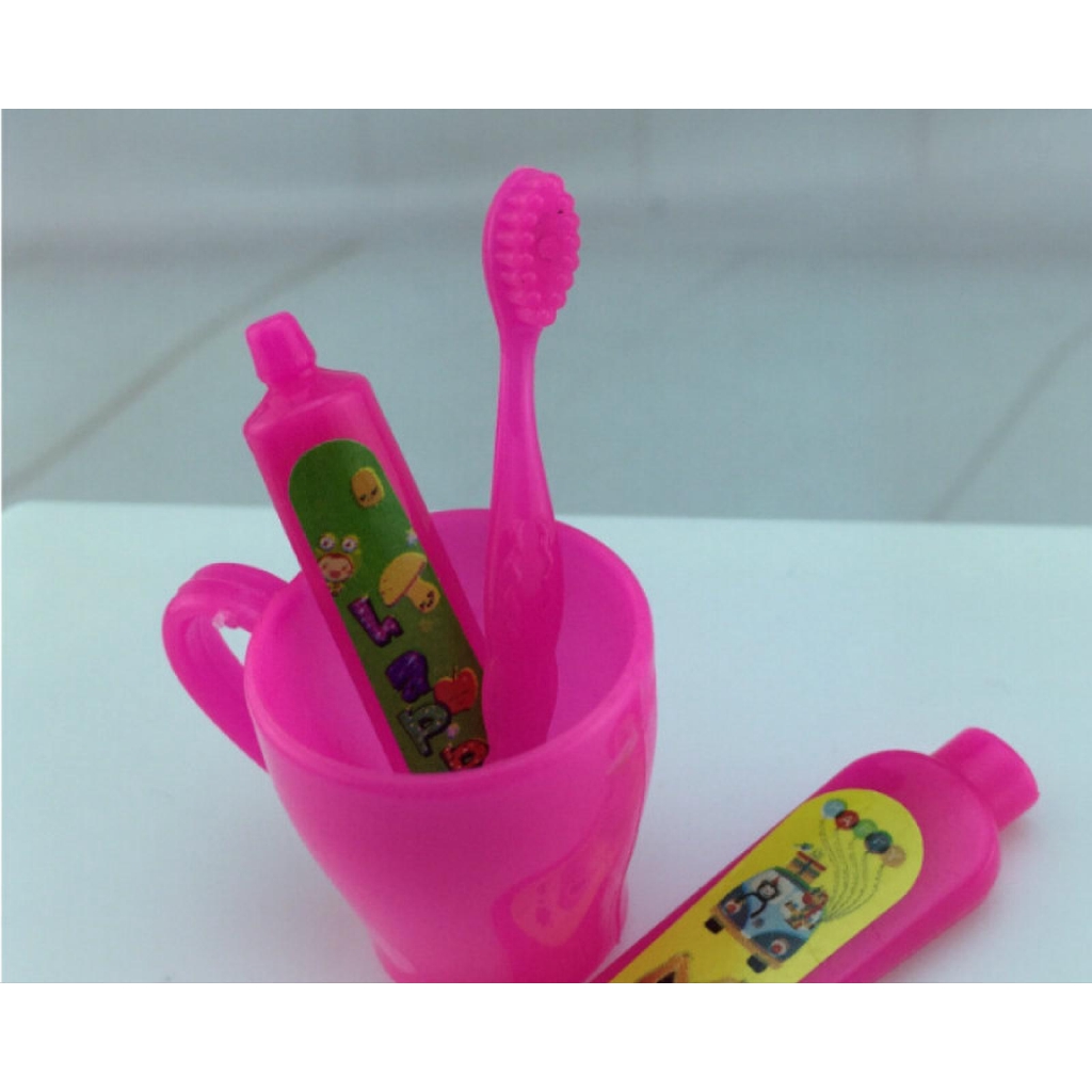 Bộ 4 dụng cụ mô hình tuýp kem đánh răng + tuýp kem + bàn chải + ly cho nhà tắm