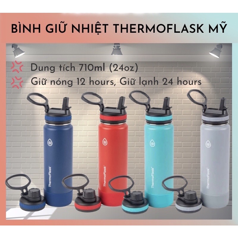 Bình giữ nhiệt INOX cao cấp Thermoflask mẫu mới 1.2L và 710ml 2 nắp.