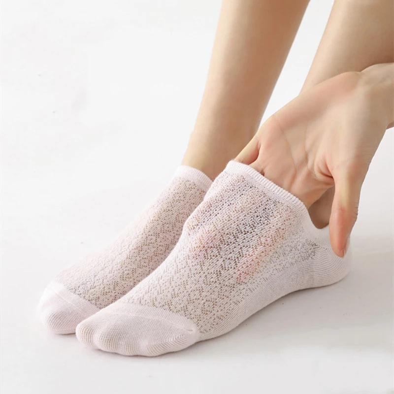Vớ cotton dạng lưới mỏng thoáng khí màu trơn chống trượt phong cách Nhật Bản