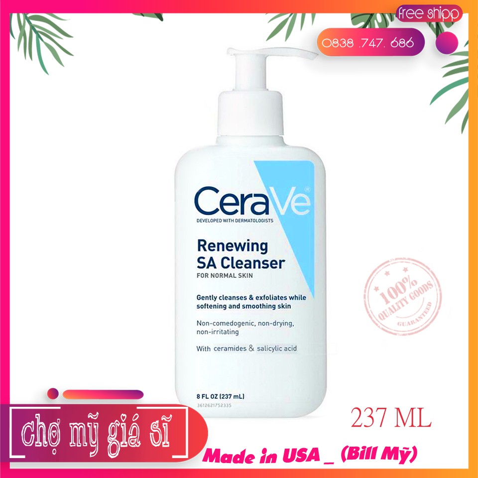 Sữa rửa mặt Cerave Renewing SA Cleanser sạch sâu giảm mụn 237ml [Bản Mỹ] | BigBuy360 - bigbuy360.vn