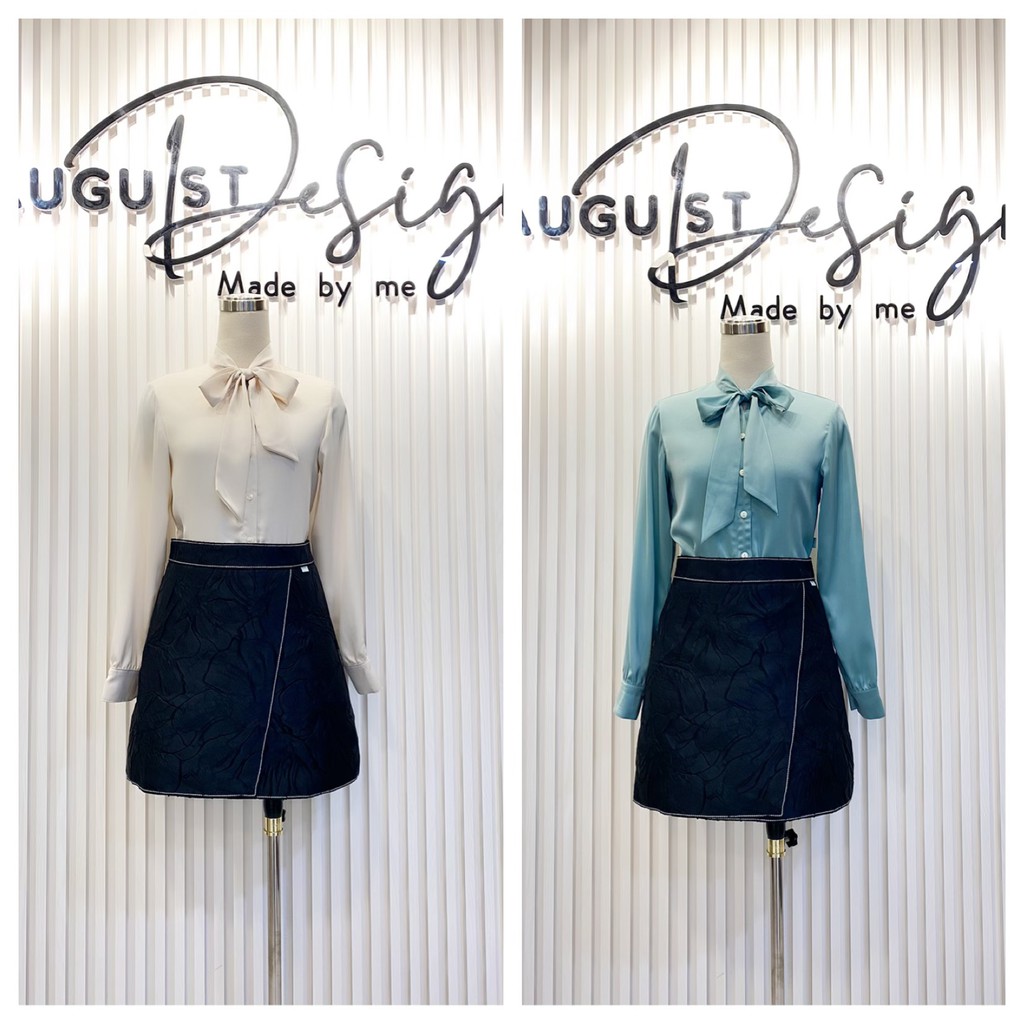 Áo sơ mi lụa buộc nơ cổ BY AUGUST DESIGN