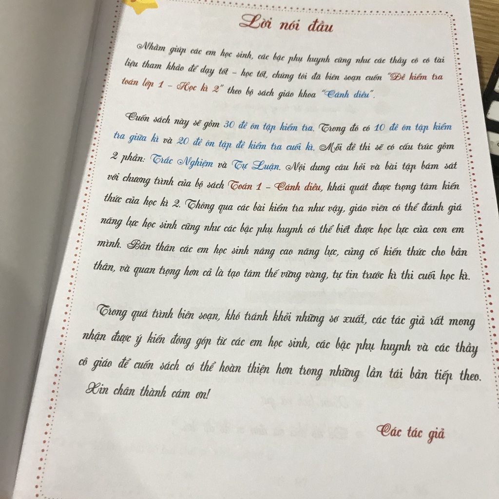 Sách - Đề kiểm tra Toán 1 học kì 2 Cánh diều