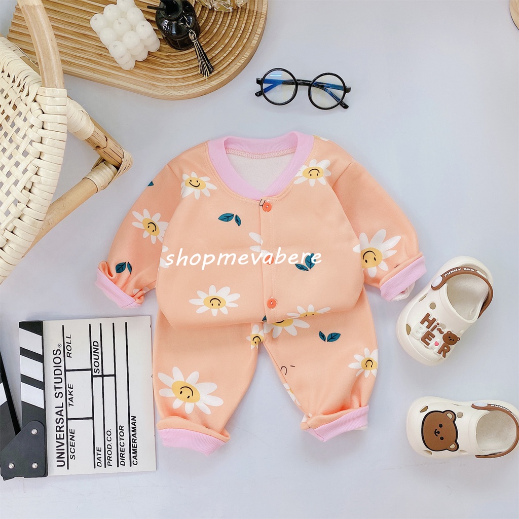 Bộ nỉ lót lông dài tay cho bé trai bé gái 3-13kg, cúc giữa hàng đẹp - BO79