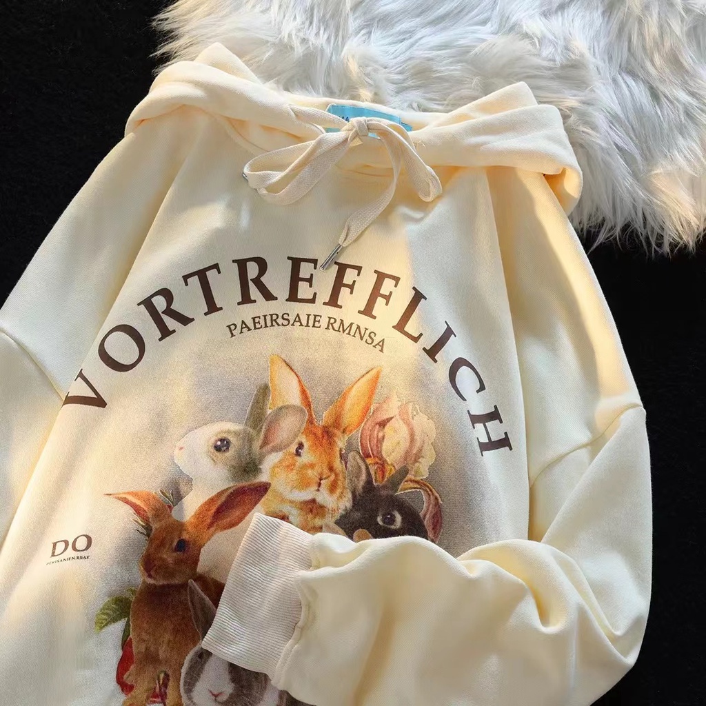 NRVP Áo hoodie tay dài oversize in họa tiết phong cách Hàn Quốc kiểu cho nữ