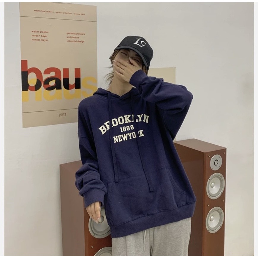 Áo Hoodie Nỉ Ngoại Brooklyn 1898 PEONYB Unisex [FREESHIP] Sweater mũ 2 lớp form rộng tay bồng kiểu dáng đường phố đẹp