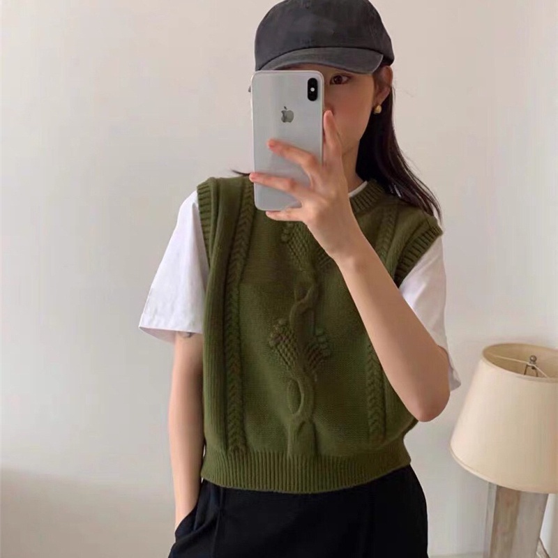 Áo sweater dệt kim SUXI không tay màu sắc đơn giản phong cách vintage Hàn Quốc thời trang cho nữ