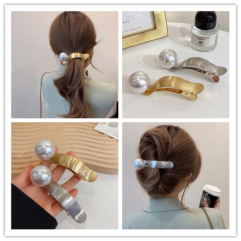 Kẹp Tóc Kim Loại Đính Ngọc Trai Giả Thiết Kế Tinh Tế Thời Trang