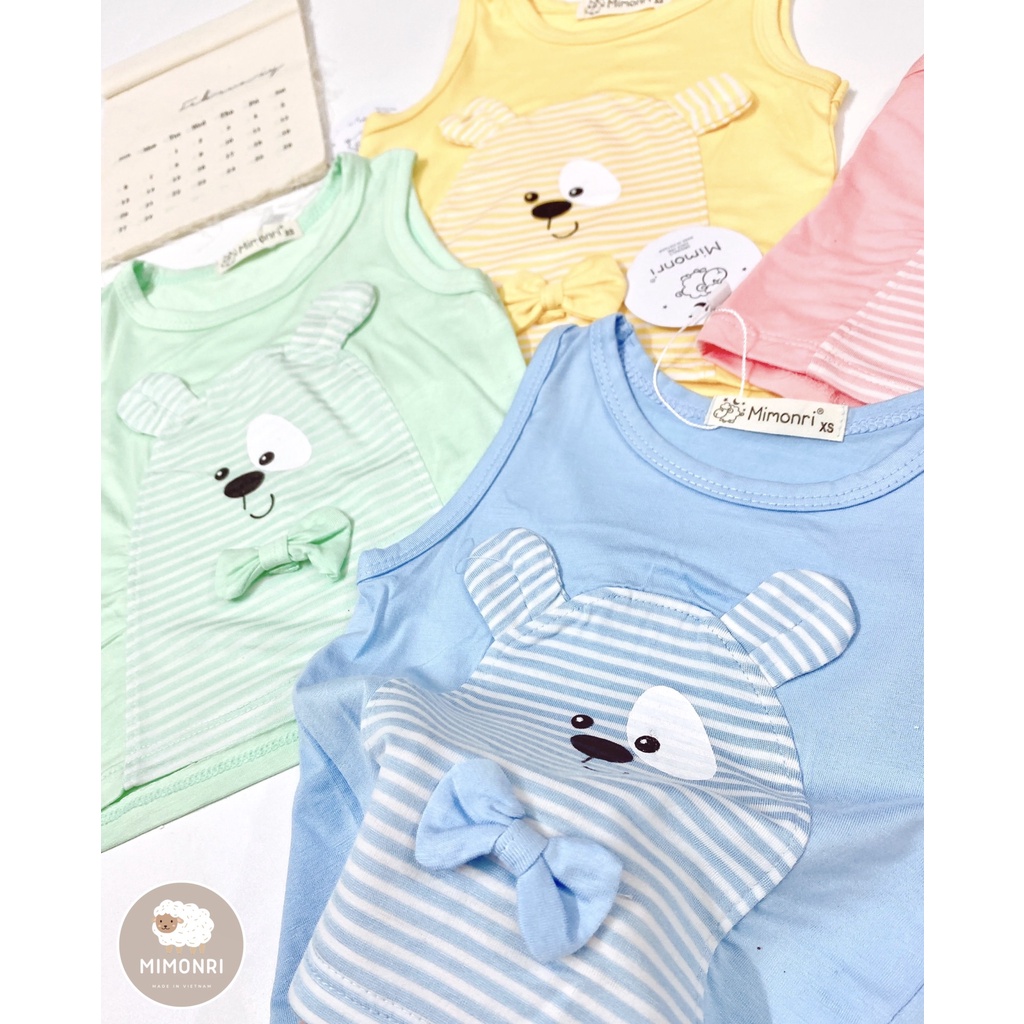 [SALE] Bộ Ba Lỗ Cho Bé Trai, Bé Gái KIMCHIBABY Vải Thun Lạnh Gấu Trúc Đính Nơ Quần Kẻ, Đồ Bộ Cho Bé Mặc Nhà KW2211