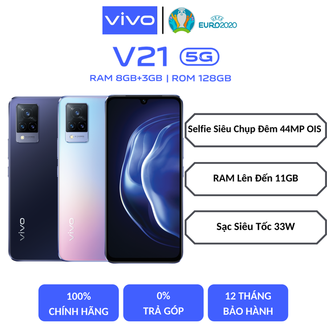 Điện thoại Vivo V21 5G (8GB/128GB) - Tặng loa Foomee HH17 - Camera 44MP OIS - Sạc nhanh 33W - Màu: Xanh Đen, Tím Hồng | BigBuy360 - bigbuy360.vn