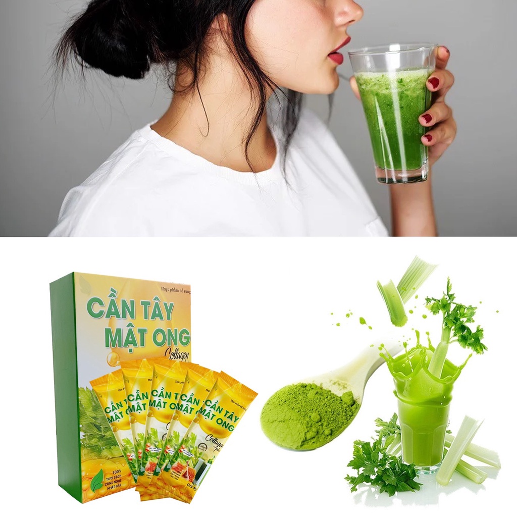 Bột Cần Tây, Cần Tây Mật Ong Collagen 60g  Hỗ Trợ Giảm Cân, Detox Thải Độc, Thanh Lọc Cơ Thể