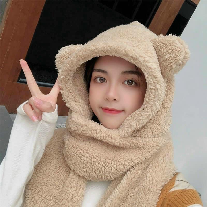 Mũ Len Kèm Khăn Quàng Cổ Phong Cách Hàn Quốc , Trẻ Trung , Cute , Ấm Áp