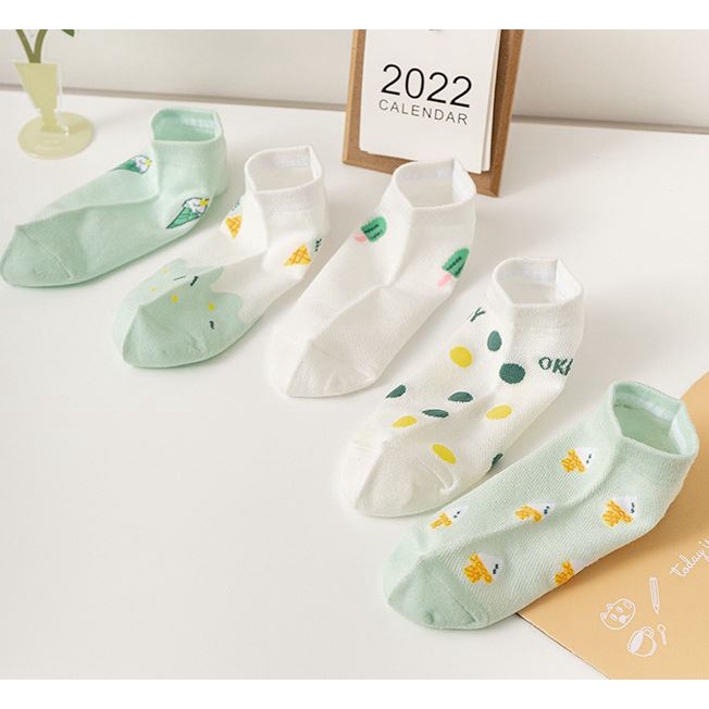 Set 10 Đôi Tất Vớ Nữ Ngắn Cổ Green Cream Cute Như Hình