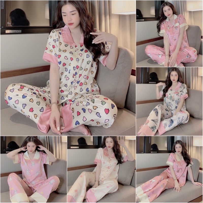 Đồ Ngủ💢Đồ Bộ Pijama Lụa Tay Ngắn-Quần Dài Tiểu Thư Dễ Thương 💖 Chất Liệu Satin | BigBuy360 - bigbuy360.vn