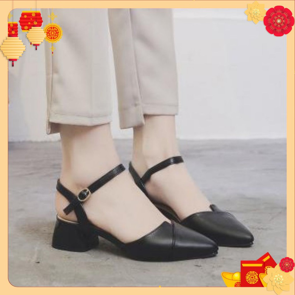 Giày cao gót nữ mã HGP1 gót vuông da mềm nữ tính cao 2cm có 2 màu kem và đen