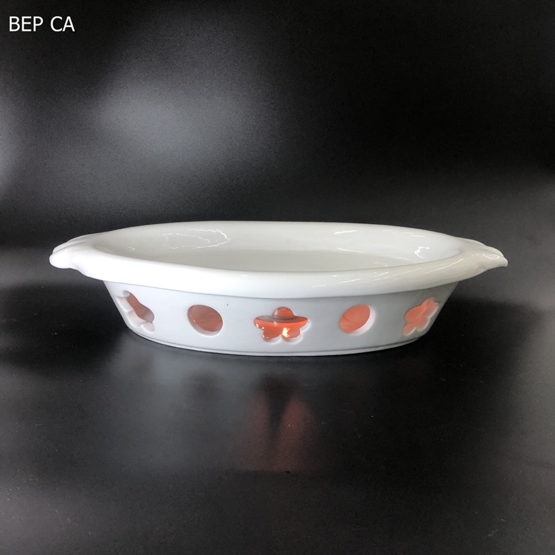 Bếp Cá Bếp Đĩa Sứ Hâm Nóng Thức Ăn 2 Size hình bầu dục oval - Gốm Sứ Bát Tràng Cao Cấp