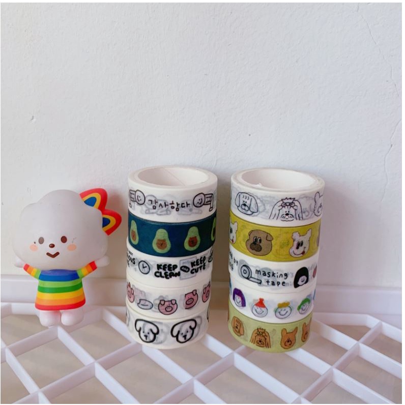 Cuộn băng dính washi tape Béo shop in họa tiết đáng yêu trang trí sổ tay đồ dùng học tập