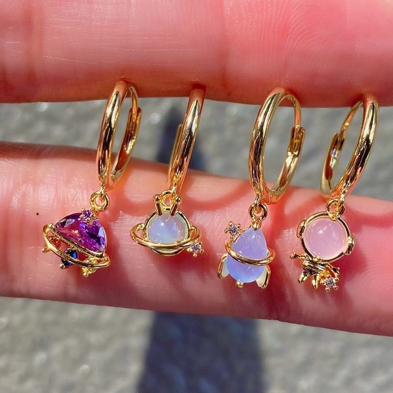 Bông Tai Mạ Vàng 18K Đính Đá Zircon Nhiều Màu Sáng Tạo Phong Cách INS Mới