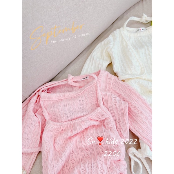 Set len thừng áo khoác + váy dây body cho bé gái