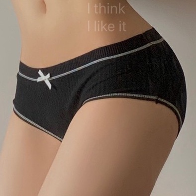 Quần lót nữ cotton gân tăm viền đen điệu đà phối viền đen đính nơ xinh KIMCHIBIKINI chip kháng khuẩn thoáng mát QL022
