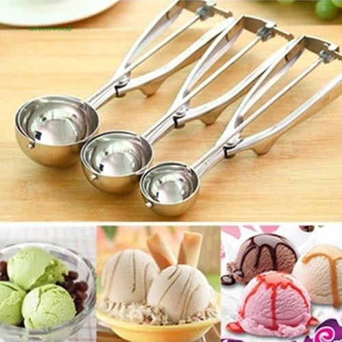 Green❤Stainless Steel Spring Handle Ice Cream Potato Cookie Watermelon Scoop Spoon