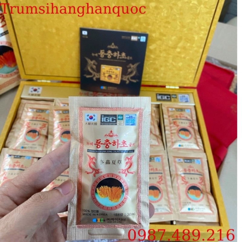 [Hàng Chính Hãng] Đông Trùng Hạ Thảo Hộp Gỗ Vàng - Hàn Quốc (dạng nước - 60 gói)