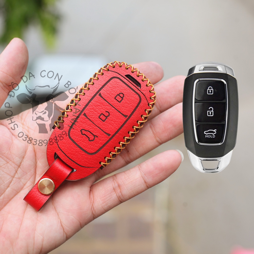 [Mã LIFEAUMAY giảm 10% tối đa 30k đơn 150k] Bao da chìa khoá Hyundai Accent, Kona, Santafe handmade da thật 009