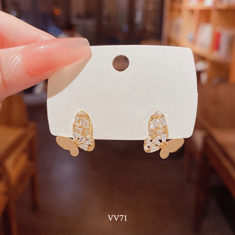 Bông tai hình bướm đính đá pha lê cao cấp hiện đại thời trang Hàn Quốc VV71