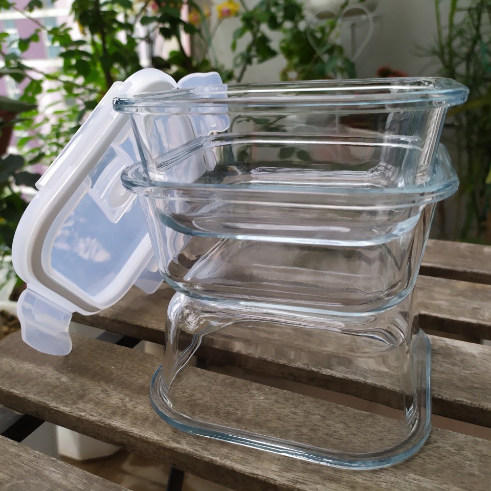 Bộ bát-thố thủy tinh có nắp Ferroli chịu nhiệt trong suốt kèm túi giữ nhiệt 500ml dùng cho lò nướng lò vi sóng