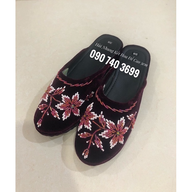 Hài Nhung Cho Bà Kết Tay Hoạ Tiết Hoa