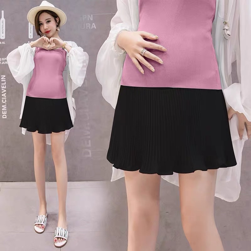 Chân Váy Bầu Xếp Li Xòe Ngắn Có Lớp Quần Lót Trong dày dặn