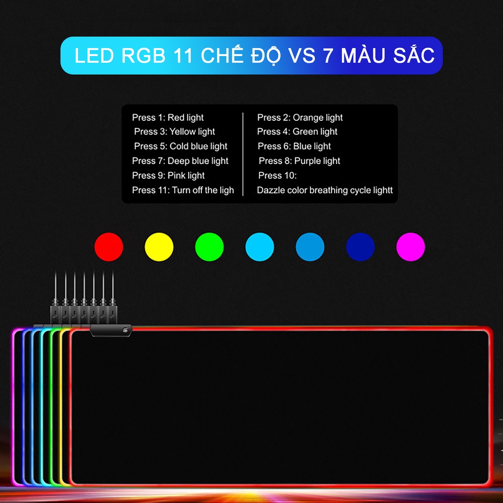 Miếng lót chuột Led RGB Sidotech Pad chuột cỡ lớn 80x30 cm và 30x25 cm chất liệu ca su chống trượt siêu bền đẹp