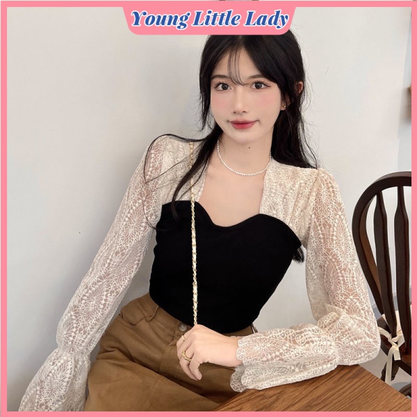 Áo Nữ Cổ Vuông Phối Ren Phong Cách Mùa Thu Pháp Mới