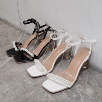 25 STUDIO Giày cao gót quai ngọc đế trụ trong suốt Crystal Pearl Heels