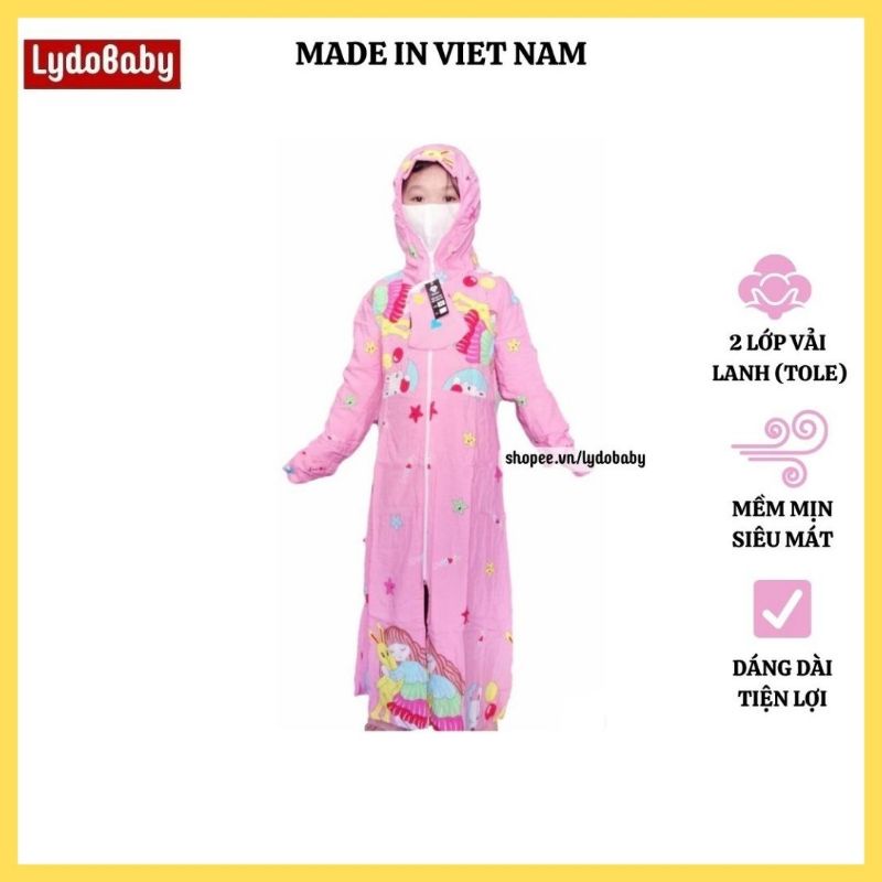 Áo chống nắng cho bé gái 2 lớp vải lanh tole siêu mát dáng dài toàn thân  13kg đến 18kg